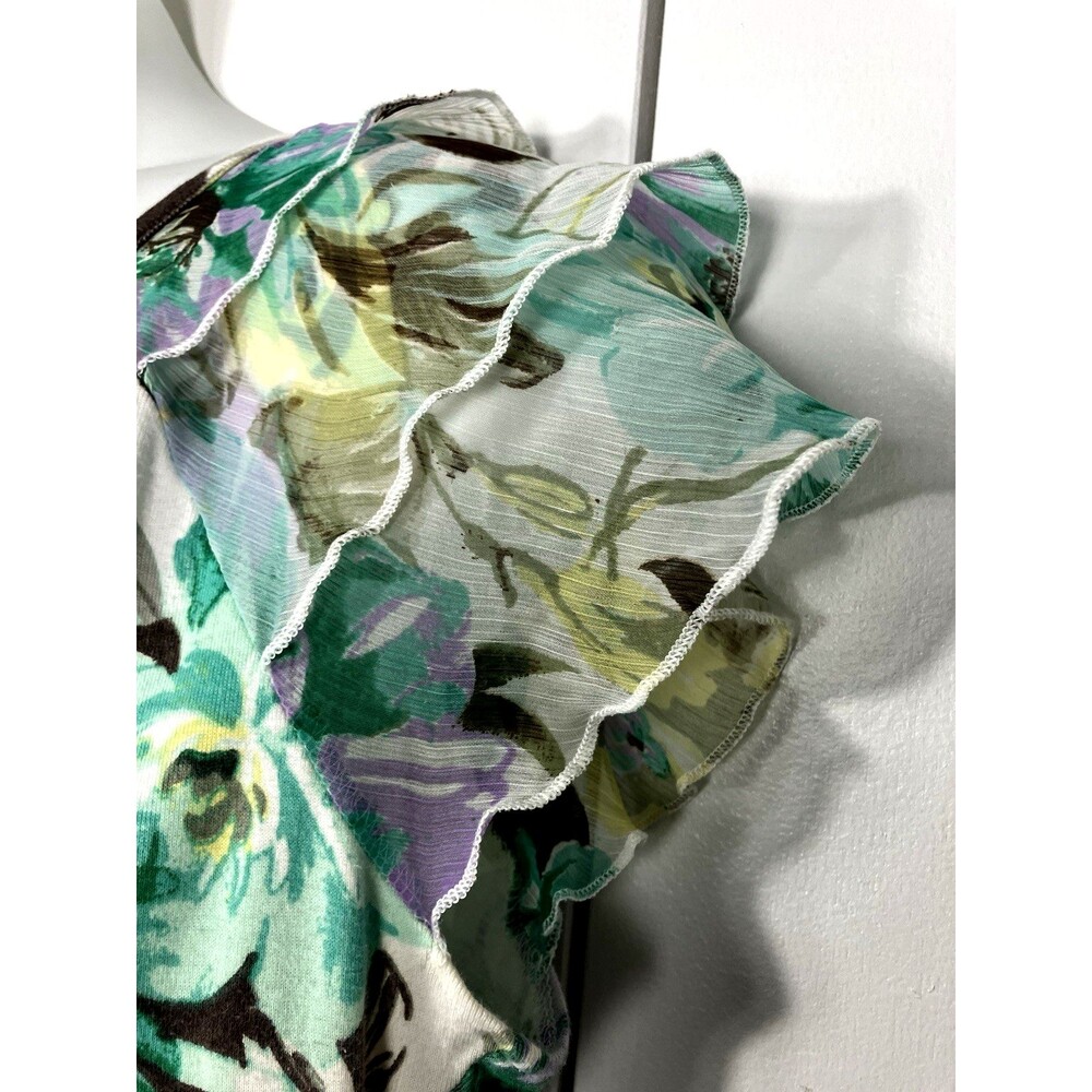 Caribbean Joe XL Ruffled Short Sleeve Pintuck Blouse Button Floral - Picture 5 of 6